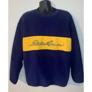 Vintage Eddie Bauer EBTEK Polartec Fleece Spellout Crewneck Sweatshirt Blue XL